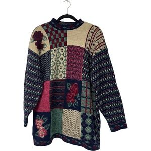 Vintage Ship N Shore Sport Sweater Large Multicolor Patchwork Pullover 80s‎